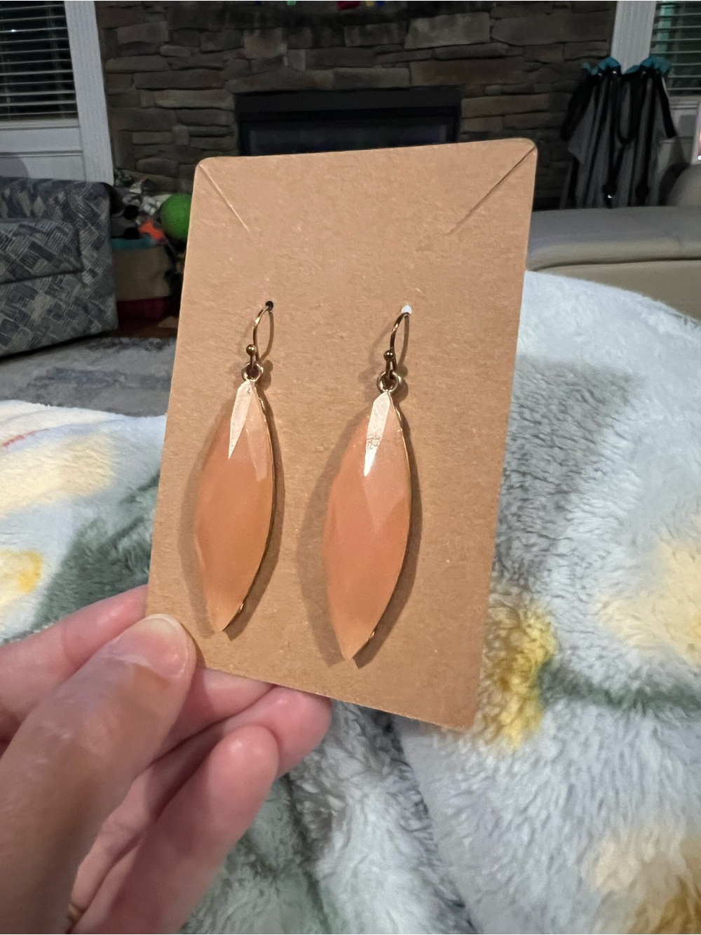 Gold-Trim Peach Marquise Drop Earrings - Women Jewelry